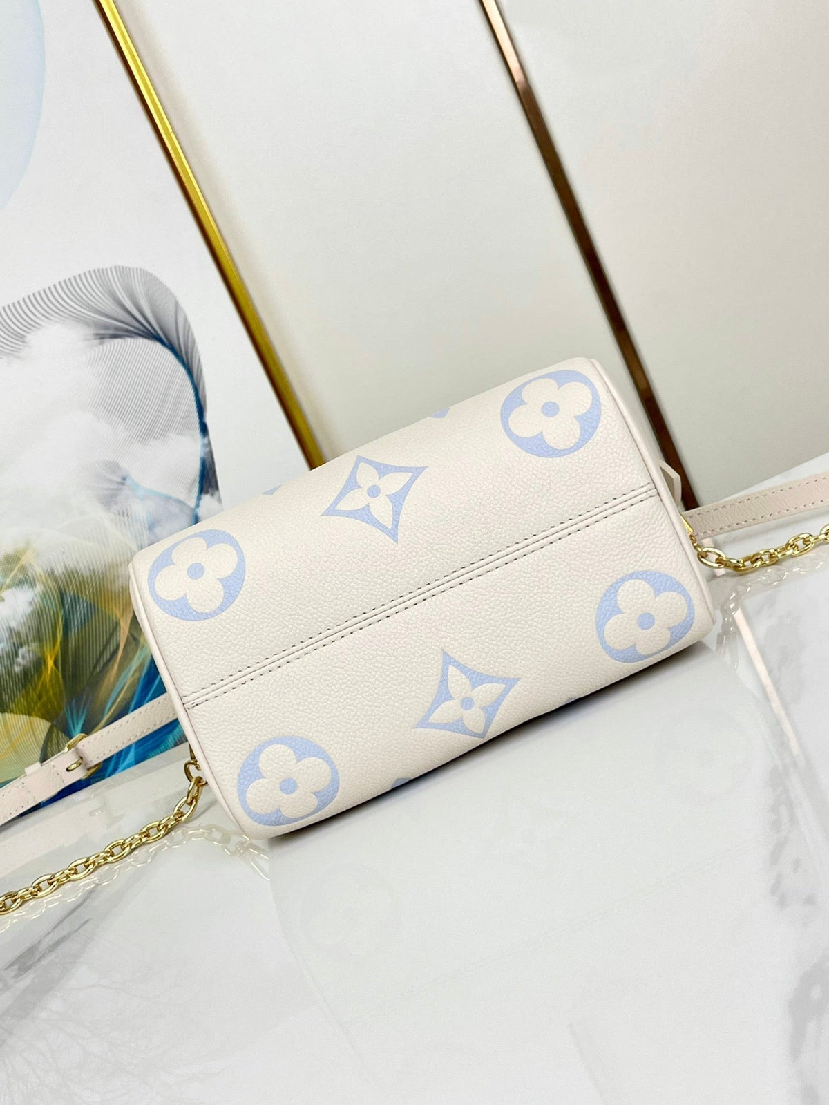LOUIS VUITTON SPEEDY 20.5 WHITE BLUE MONOGRAM CANVAS