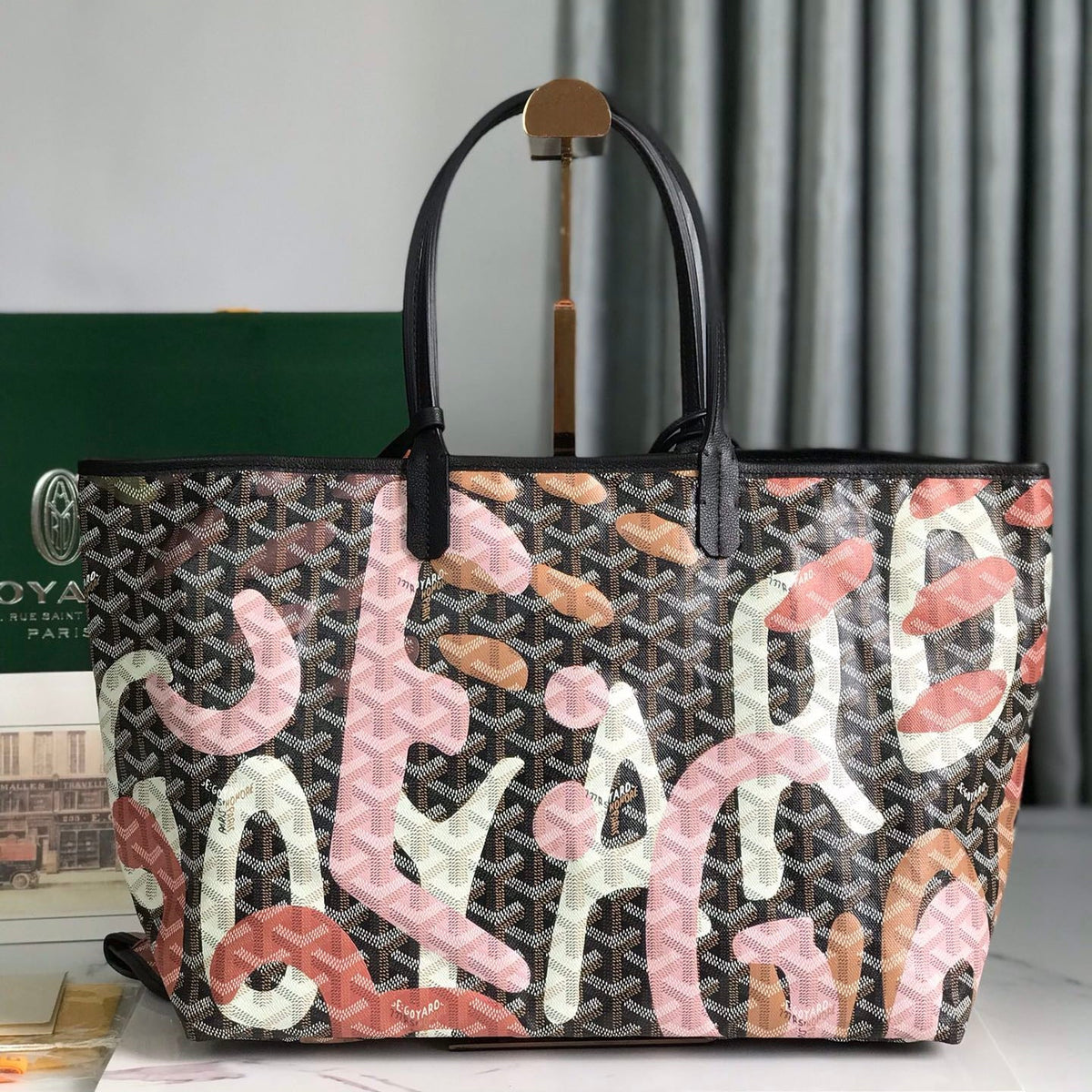 SAINT LOUIS PM BAG 34 IN PINK LETTRES CAMOUFLAGE GOYARDINE CANVAS