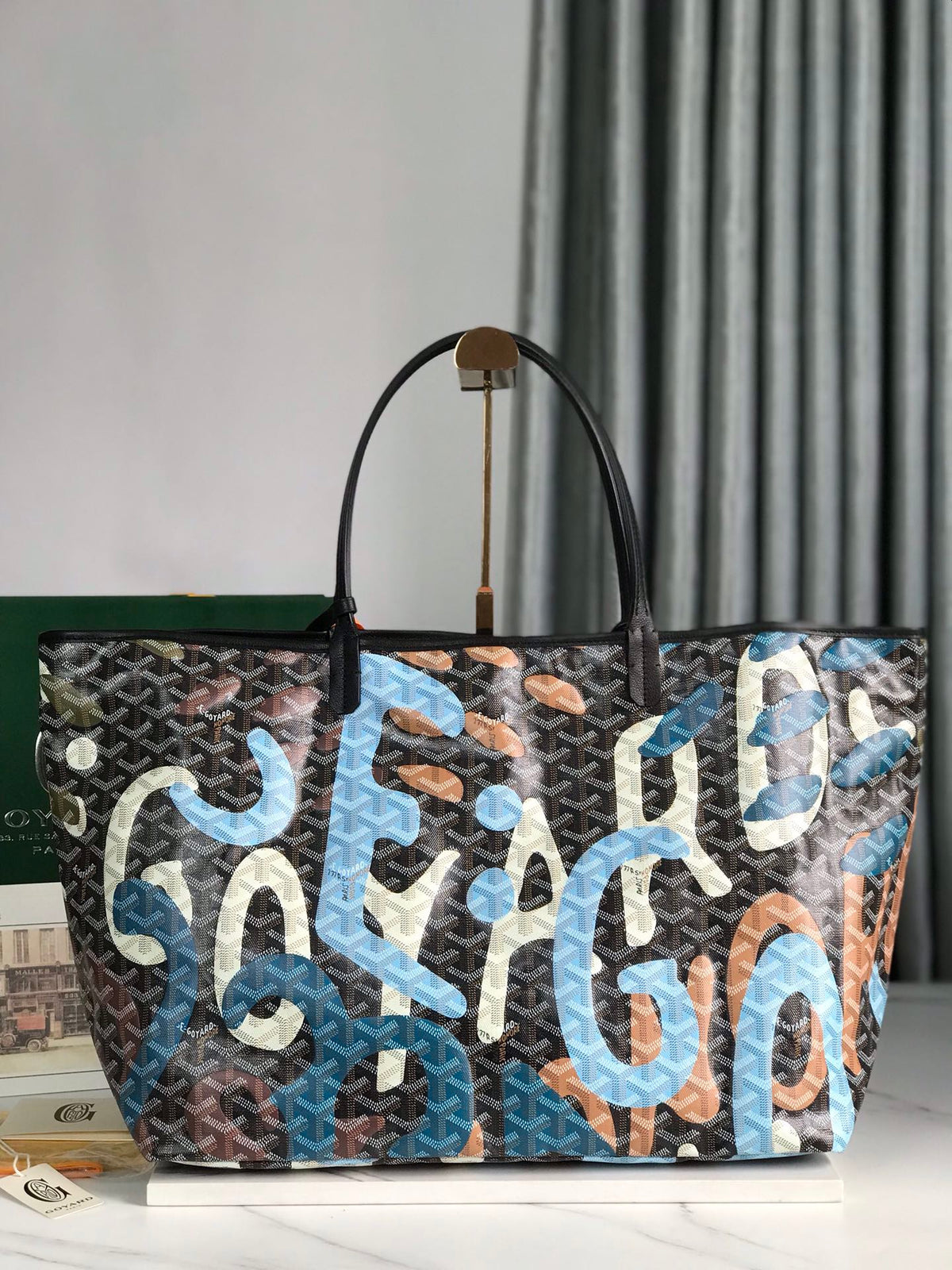 SAINT LOUIS GM BAG 40 IN BLUE LETTRES CAMOUFLAGE GOYARDINE CANVAS