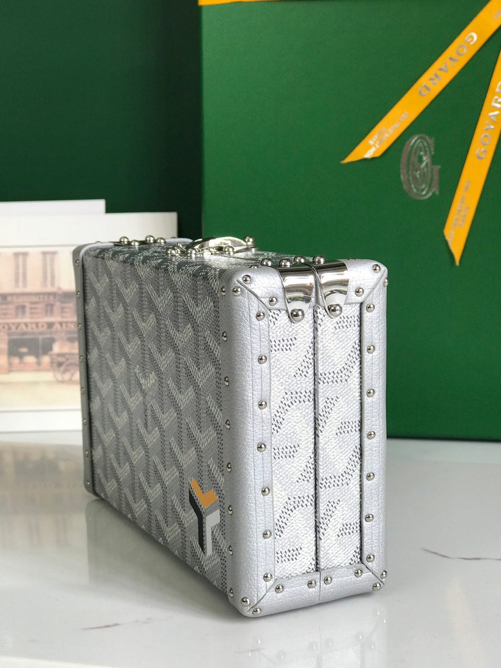 MINAUDIERE TRUNK BAG 17 IN WHITE GOYARDINE CANVAS