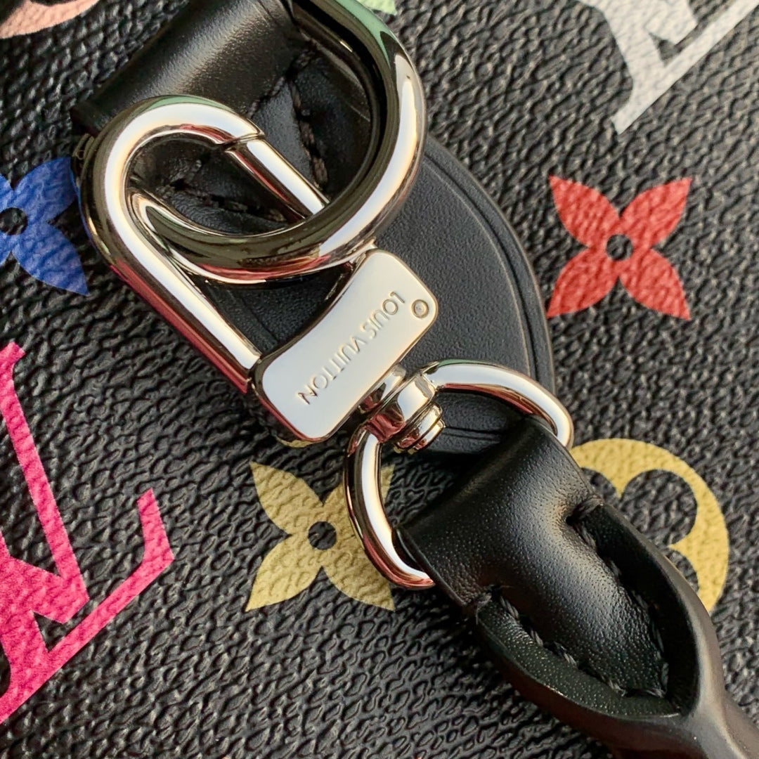 LOUIS VUITTON SPEEDY SOFT 30 IN COLORFUL MONOGRAM PATTERN AND BLACK COATED CANVAS