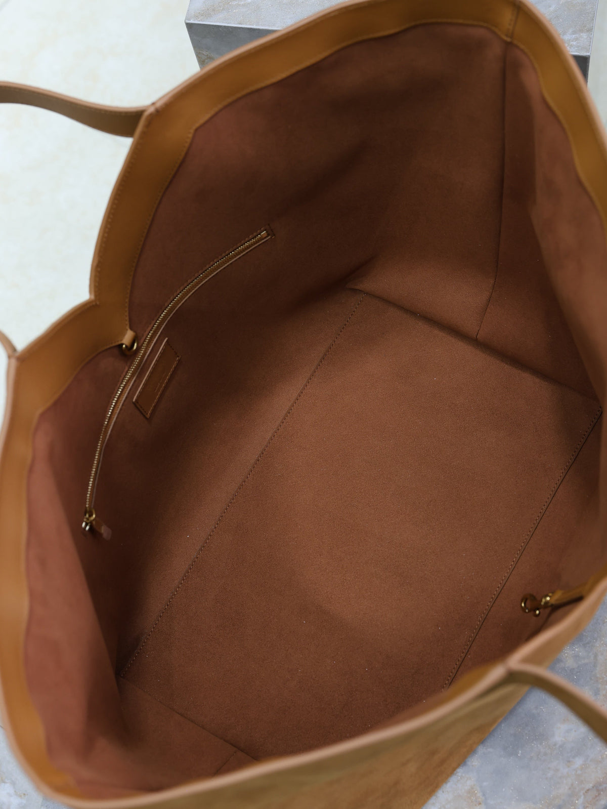 YSL 25S Y MAXI TOTE 50 IN CARAMEL SUEDE GOLD HARDWARE