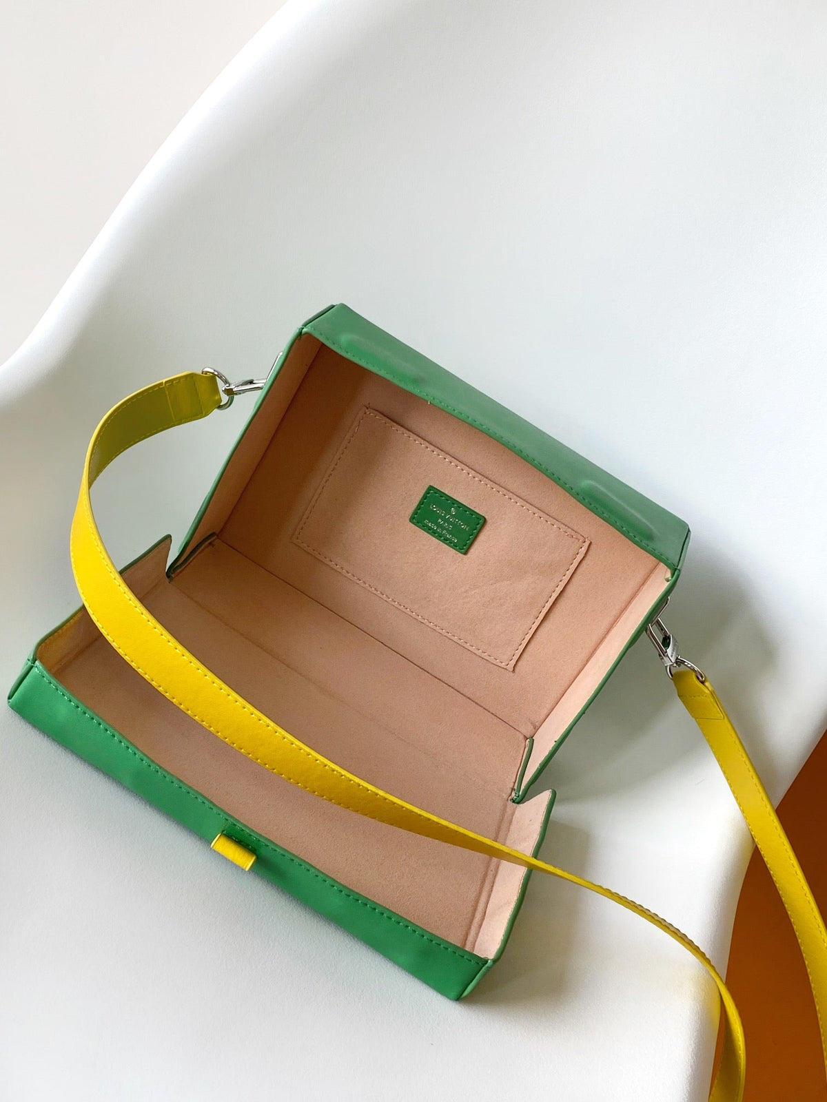 LOUIS VUITTON SHOPPER BAG 23 IN GREEN YELLOW CALFSKIN EMBROIDERED LOGO