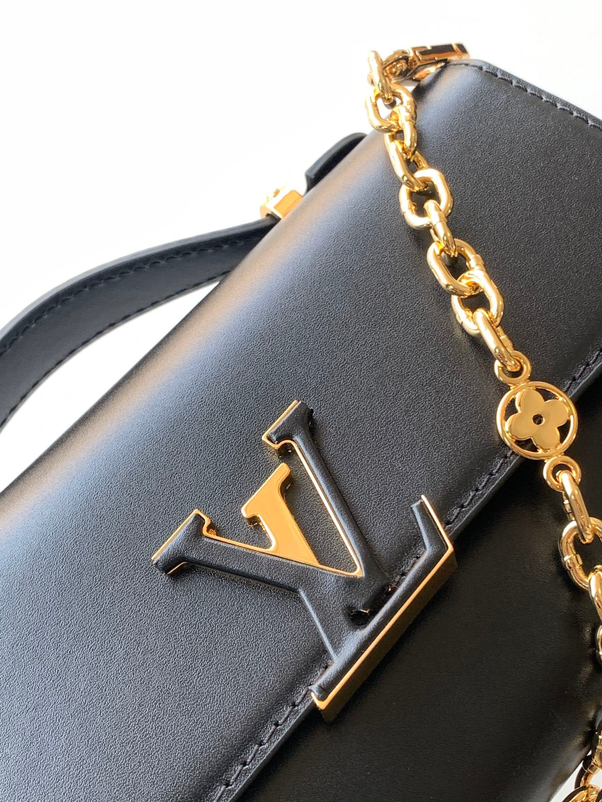 LOUIS VUITTON WALLET ON CHAIN CAPUCINES 23 IN BLACK SMOOTH CALFSKIN GOLD HARDWARE