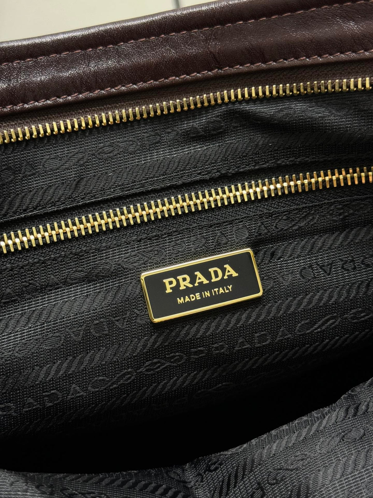 PRADA 25S BONNIE LARGE HANDBAG 38 IN RK BROWN GLOSSY CALFSKIN GOLD HARDWRE