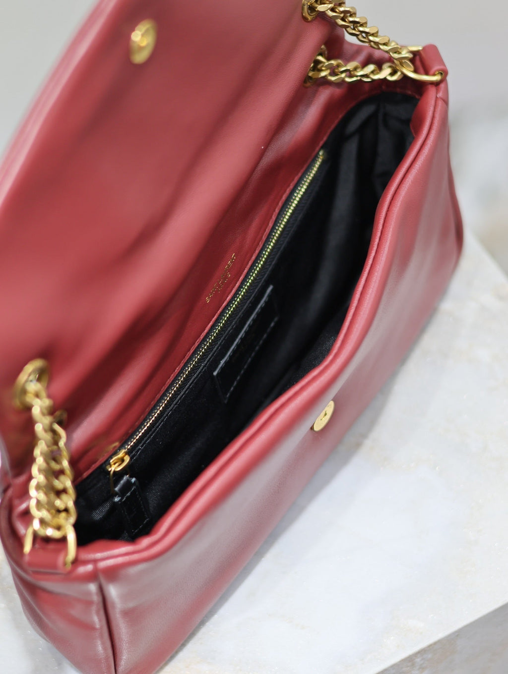 YSL 25S CALYPSO HANDBAG 26 IN BURGUNDY LAMBSKIN GOLD HARDWRE