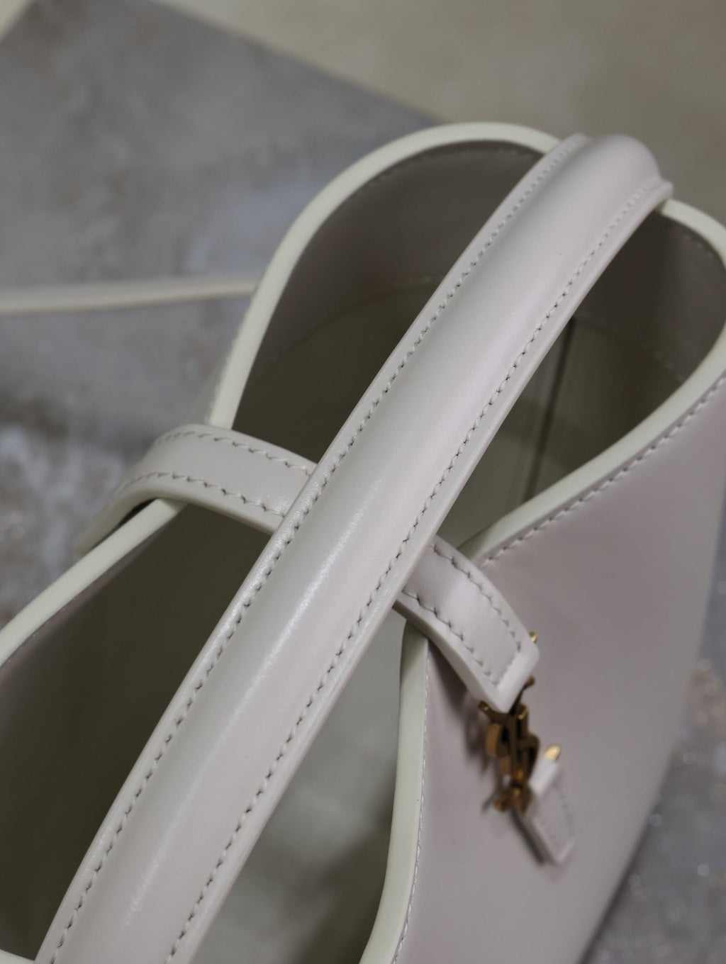 YSL 25S LE 37 MINI 15 IN DUSTY GRAY CALFSKIN GOLD HARDWARE