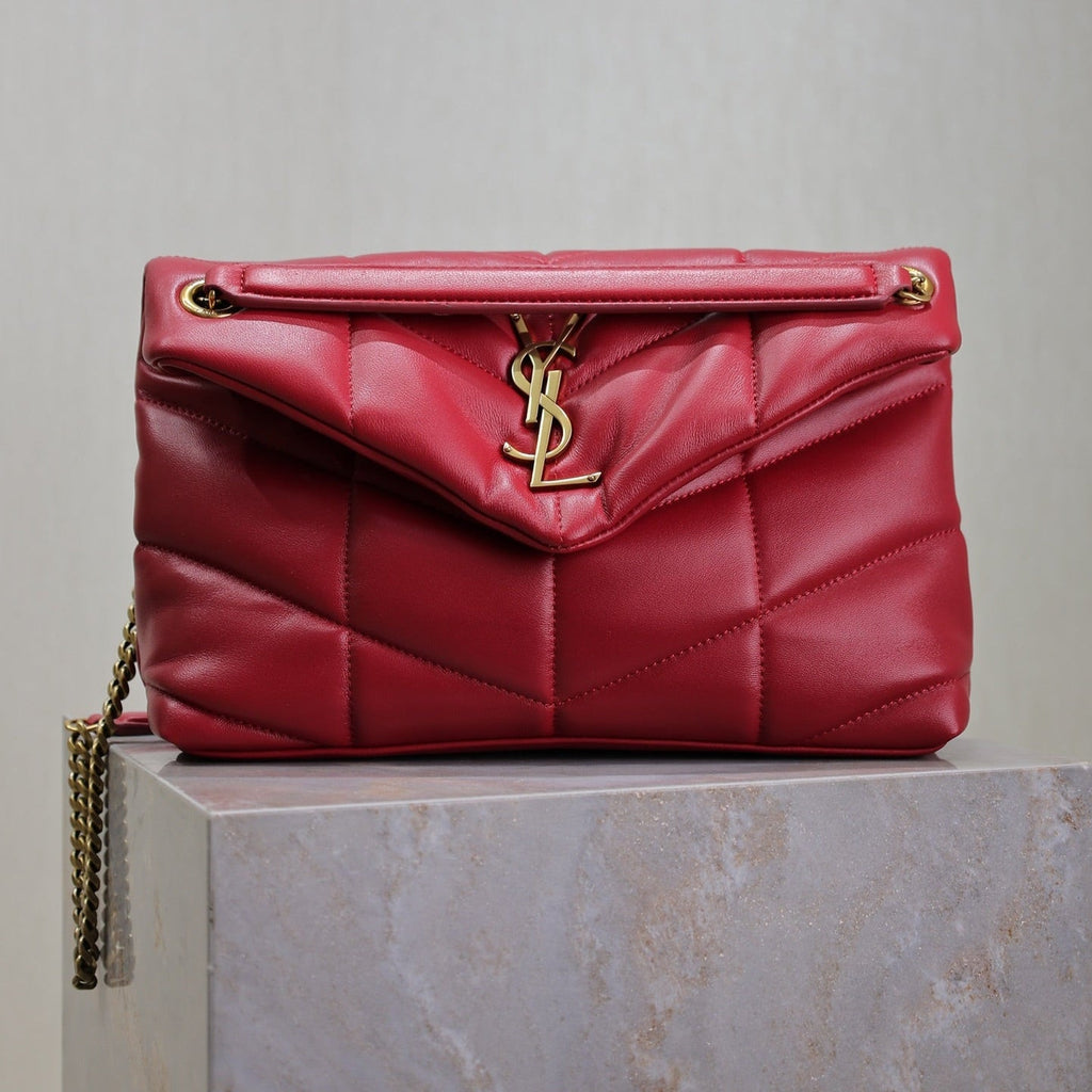 PUFFER SMALL 29 IN RED LAMBSKIN GOLD HARDWARE
