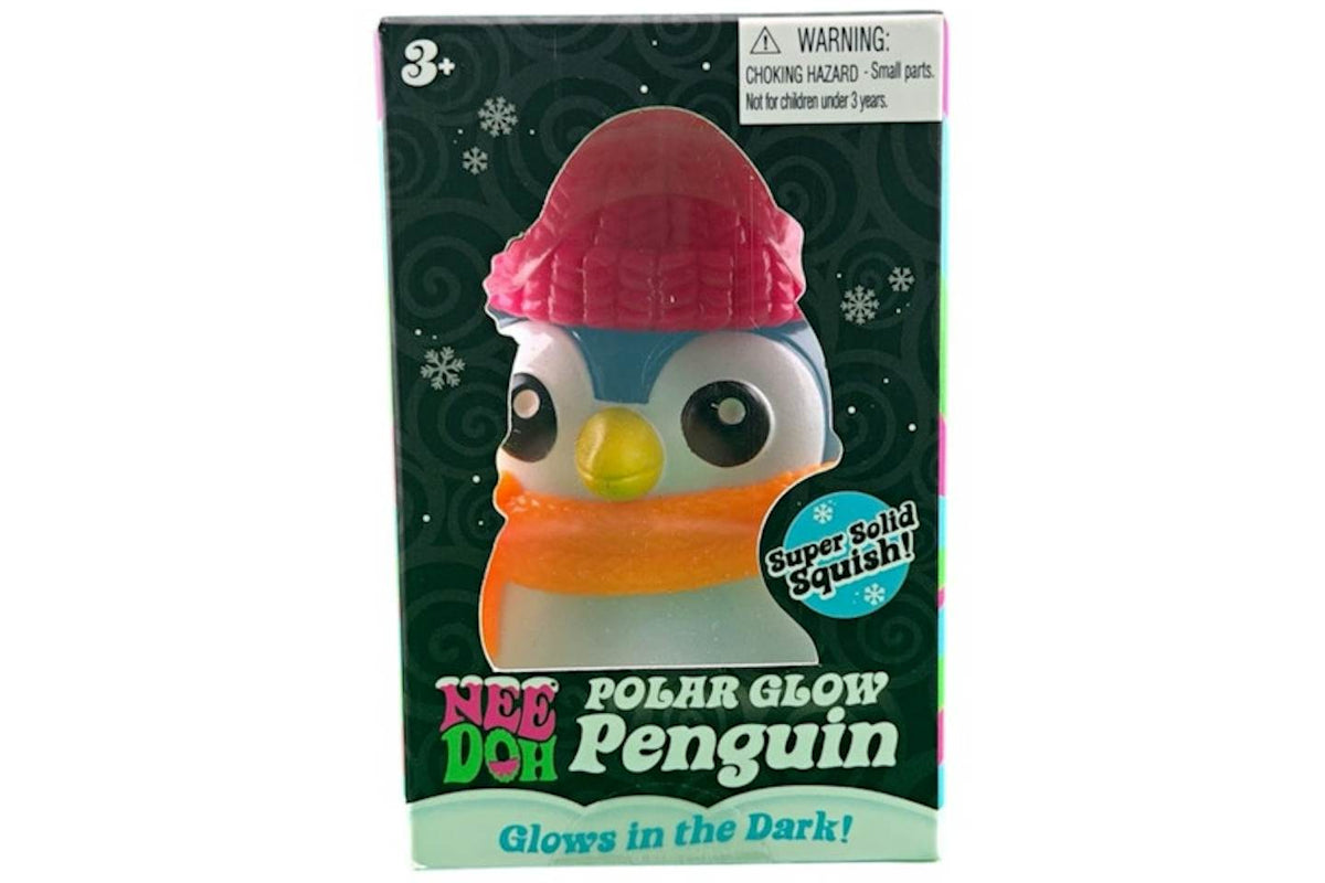 NeeDoh Polar Glow Penguin Squishy Toy - Blue, Super Solid Squish Sticker Version