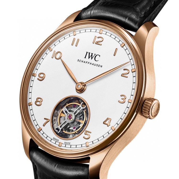 IWC Rose Gold Black Leather Strap Watch