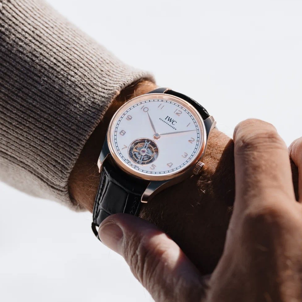 IWC Rose Gold Black Leather Strap Watch