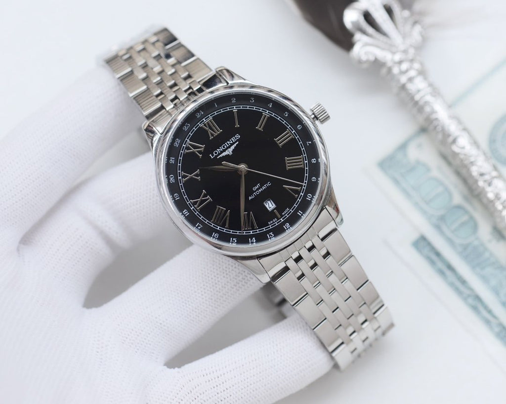Longines Black Silver Bracelet Watch