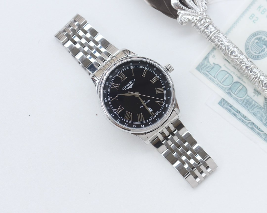 Longines Black Silver Bracelet Watch